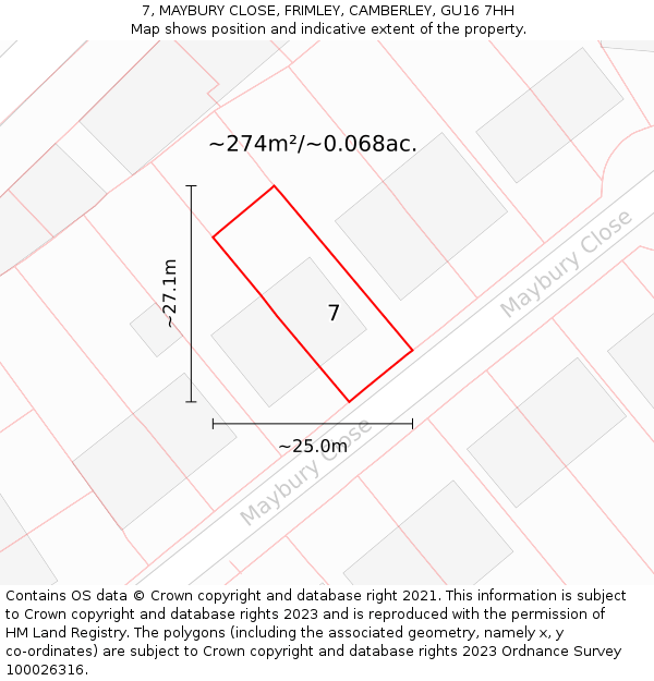 7, MAYBURY CLOSE, FRIMLEY, CAMBERLEY, GU16 7HH: Plot and title map