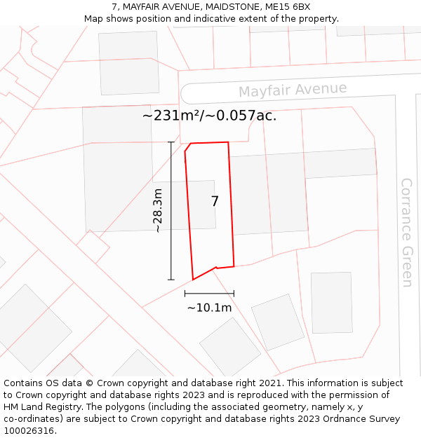 7, MAYFAIR AVENUE, MAIDSTONE, ME15 6BX: Plot and title map