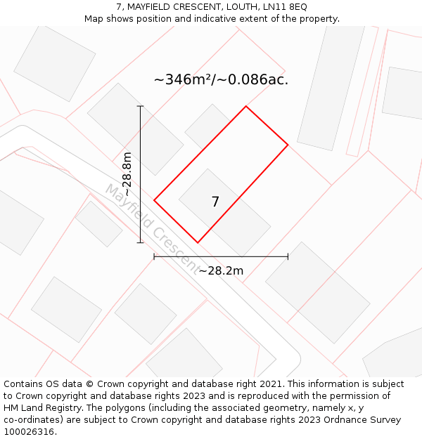 7, MAYFIELD CRESCENT, LOUTH, LN11 8EQ: Plot and title map