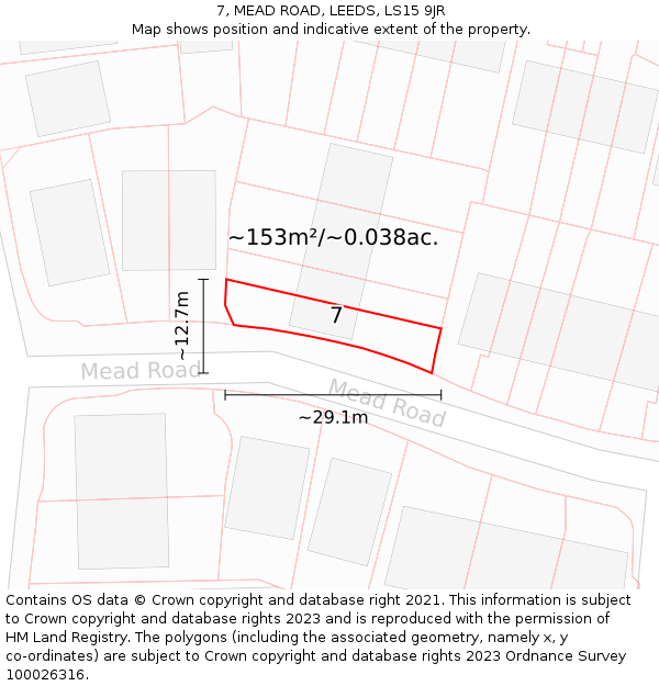 7, MEAD ROAD, LEEDS, LS15 9JR: Plot and title map