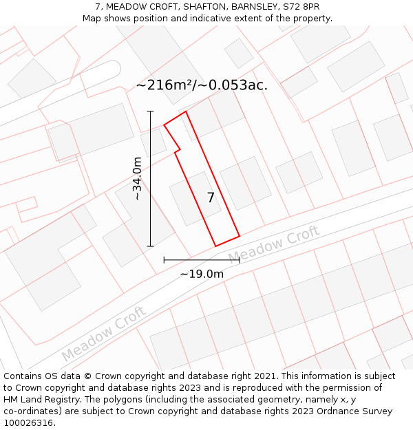 7, MEADOW CROFT, SHAFTON, BARNSLEY, S72 8PR: Plot and title map