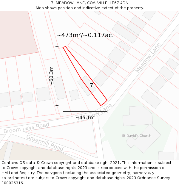 7, MEADOW LANE, COALVILLE, LE67 4DN: Plot and title map