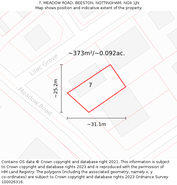 7, MEADOW ROAD, BEESTON, NOTTINGHAM, NG9 1JN: Plot and title map