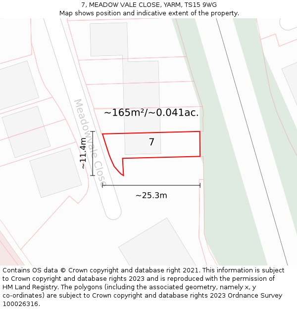 7, MEADOW VALE CLOSE, YARM, TS15 9WG: Plot and title map