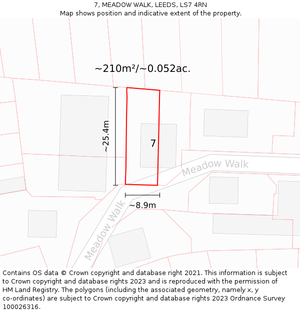 7, MEADOW WALK, LEEDS, LS7 4RN: Plot and title map