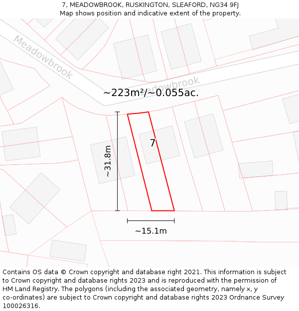 7, MEADOWBROOK, RUSKINGTON, SLEAFORD, NG34 9FJ: Plot and title map