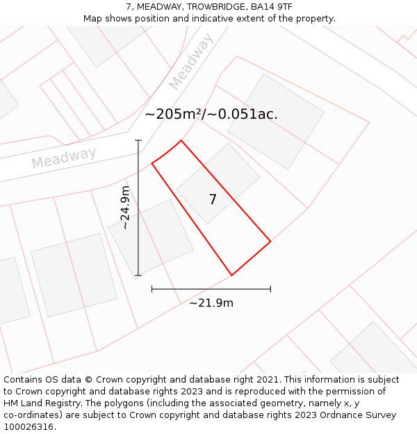 7, MEADWAY, TROWBRIDGE, BA14 9TF: Plot and title map