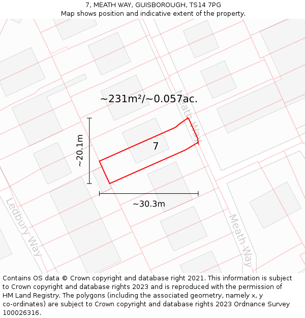 7, MEATH WAY, GUISBOROUGH, TS14 7PG: Plot and title map