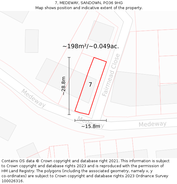 7, MEDEWAY, SANDOWN, PO36 9HG: Plot and title map