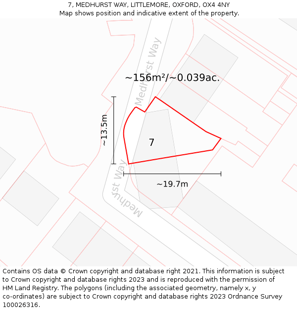 7, MEDHURST WAY, LITTLEMORE, OXFORD, OX4 4NY: Plot and title map