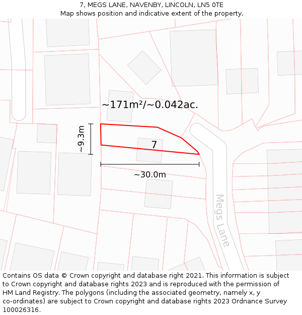 7, MEGS LANE, NAVENBY, LINCOLN, LN5 0TE: Plot and title map