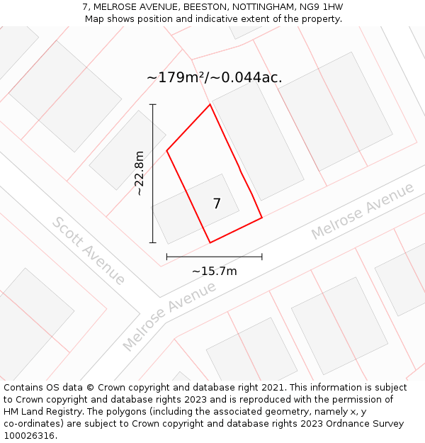 7, MELROSE AVENUE, BEESTON, NOTTINGHAM, NG9 1HW: Plot and title map