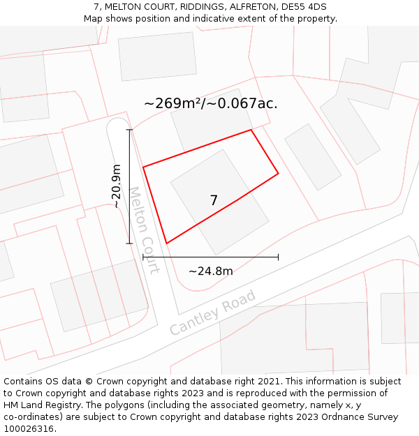 7, MELTON COURT, RIDDINGS, ALFRETON, DE55 4DS: Plot and title map