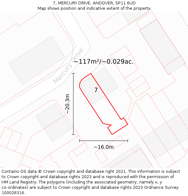 7, MERCURY DRIVE, ANDOVER, SP11 6UD: Plot and title map