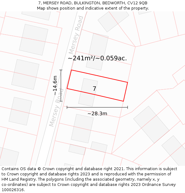 7, MERSEY ROAD, BULKINGTON, BEDWORTH, CV12 9QB: Plot and title map