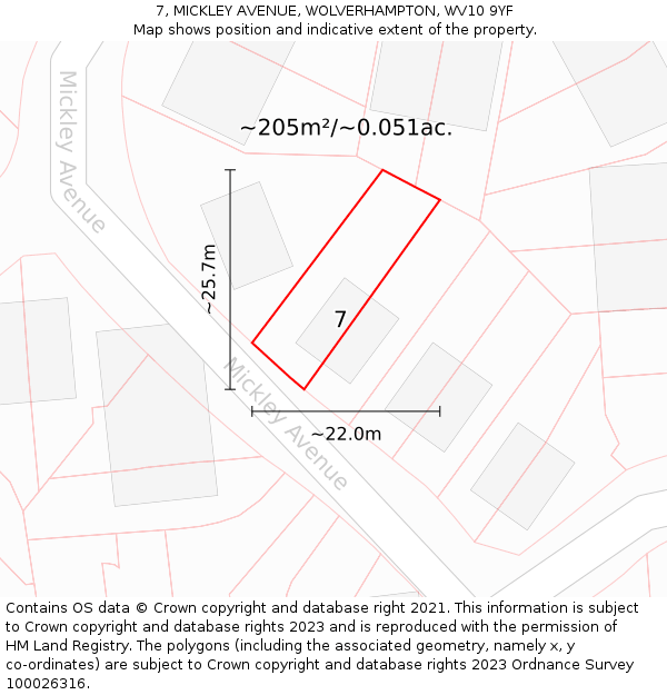 7, MICKLEY AVENUE, WOLVERHAMPTON, WV10 9YF: Plot and title map