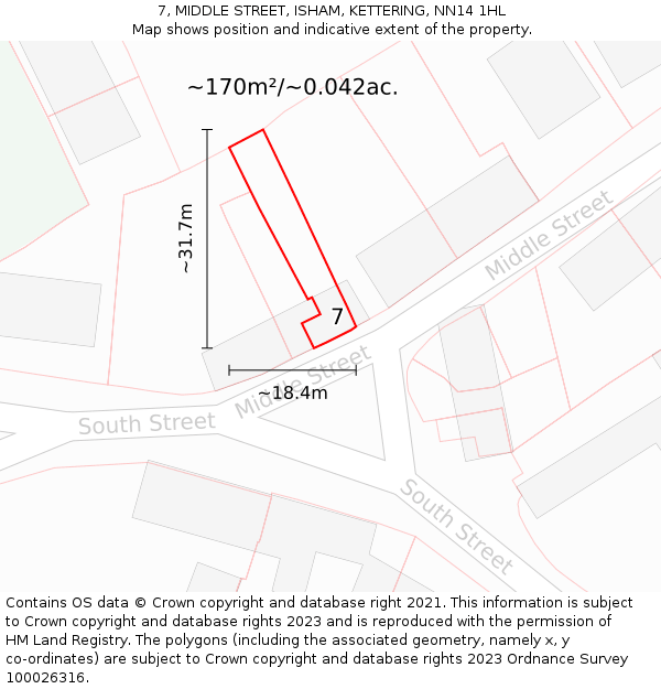 7, MIDDLE STREET, ISHAM, KETTERING, NN14 1HL: Plot and title map