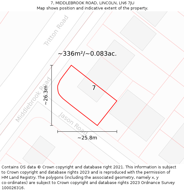 7, MIDDLEBROOK ROAD, LINCOLN, LN6 7JU: Plot and title map