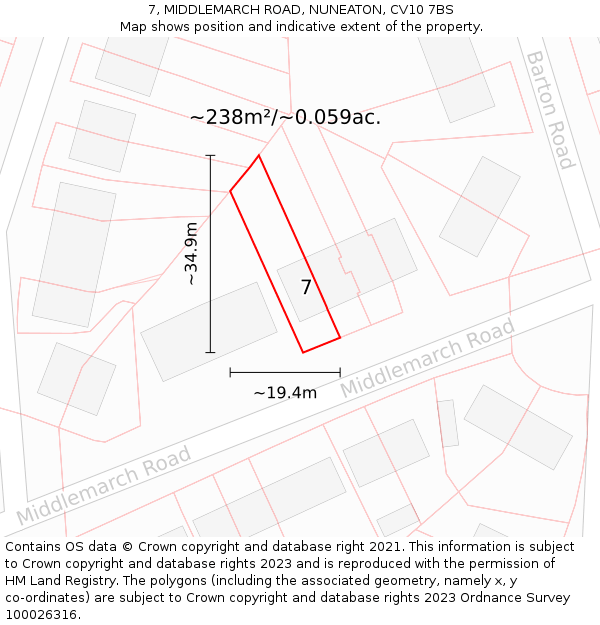 7, MIDDLEMARCH ROAD, NUNEATON, CV10 7BS: Plot and title map