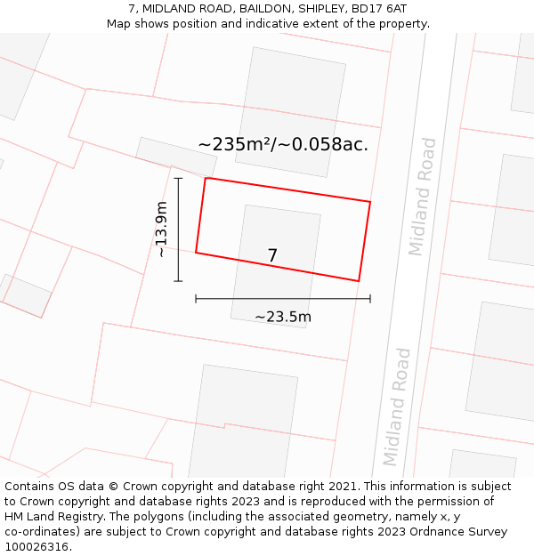 7, MIDLAND ROAD, BAILDON, SHIPLEY, BD17 6AT: Plot and title map