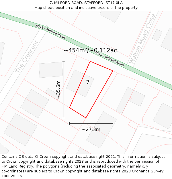 7, MILFORD ROAD, STAFFORD, ST17 0LA: Plot and title map