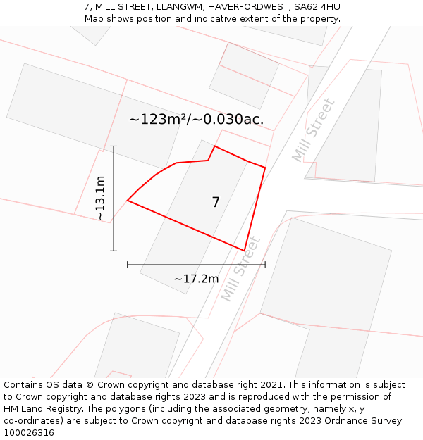 7, MILL STREET, LLANGWM, HAVERFORDWEST, SA62 4HU: Plot and title map