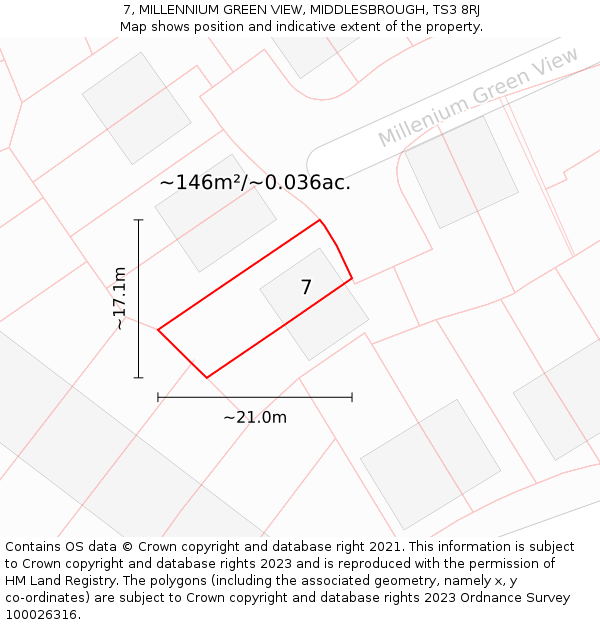 7, MILLENNIUM GREEN VIEW, MIDDLESBROUGH, TS3 8RJ: Plot and title map