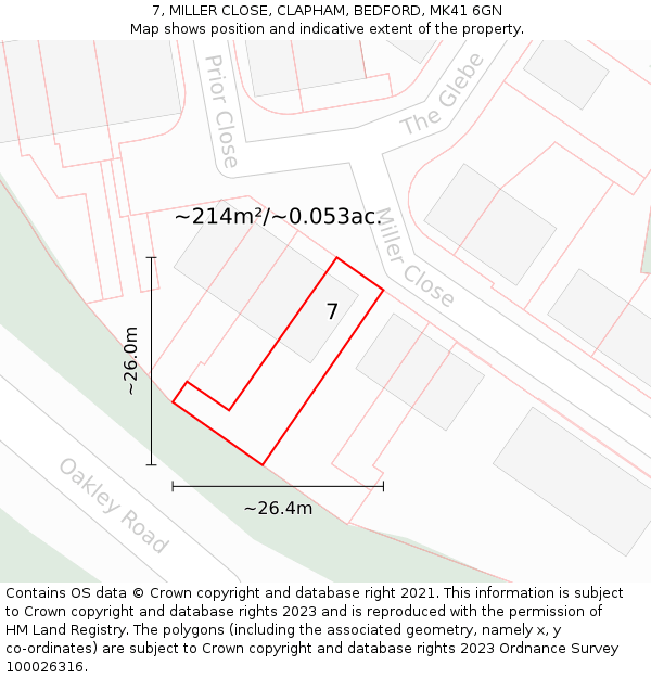 7, MILLER CLOSE, CLAPHAM, BEDFORD, MK41 6GN: Plot and title map