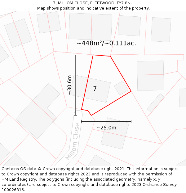 7, MILLOM CLOSE, FLEETWOOD, FY7 8NU: Plot and title map