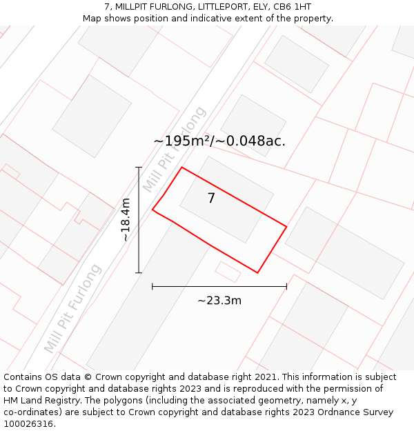 7, MILLPIT FURLONG, LITTLEPORT, ELY, CB6 1HT: Plot and title map