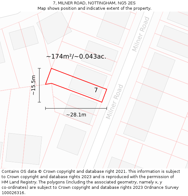 7, MILNER ROAD, NOTTINGHAM, NG5 2ES: Plot and title map