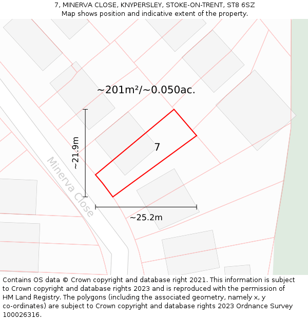 7, MINERVA CLOSE, KNYPERSLEY, STOKE-ON-TRENT, ST8 6SZ: Plot and title map