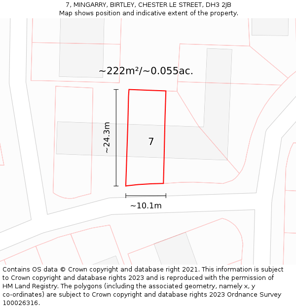 7, MINGARRY, BIRTLEY, CHESTER LE STREET, DH3 2JB: Plot and title map