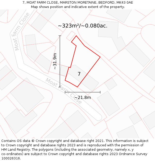 7, MOAT FARM CLOSE, MARSTON MORETAINE, BEDFORD, MK43 0AE: Plot and title map