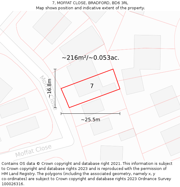 7, MOFFAT CLOSE, BRADFORD, BD6 3RL: Plot and title map