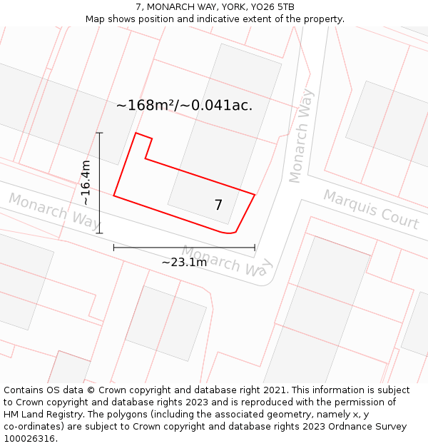 7, MONARCH WAY, YORK, YO26 5TB: Plot and title map