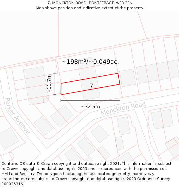 7, MONCKTON ROAD, PONTEFRACT, WF8 2FN: Plot and title map