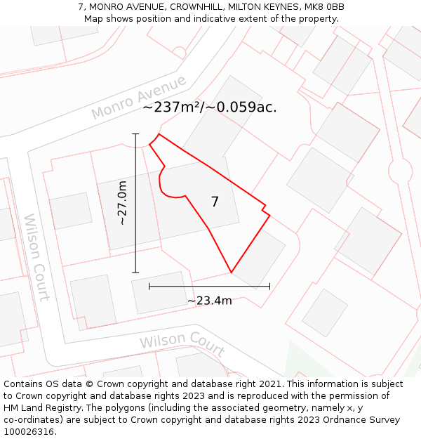 7, MONRO AVENUE, CROWNHILL, MILTON KEYNES, MK8 0BB: Plot and title map