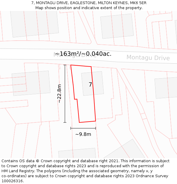 7, MONTAGU DRIVE, EAGLESTONE, MILTON KEYNES, MK6 5ER: Plot and title map