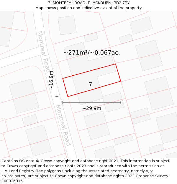 7, MONTREAL ROAD, BLACKBURN, BB2 7BY: Plot and title map