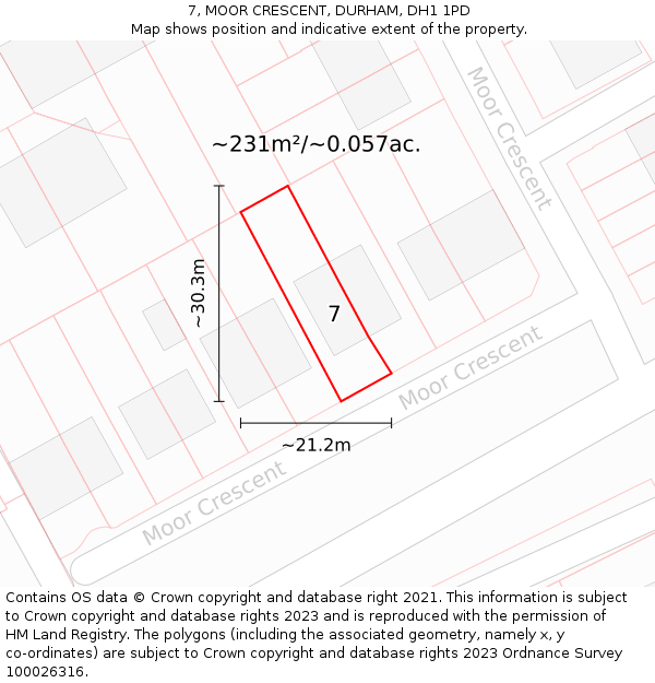 7, MOOR CRESCENT, DURHAM, DH1 1PD: Plot and title map