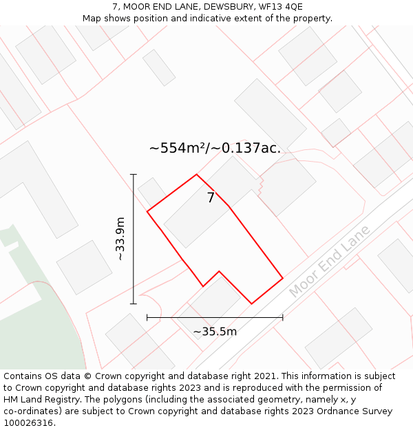 7, MOOR END LANE, DEWSBURY, WF13 4QE: Plot and title map