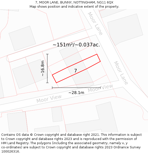 7, MOOR LANE, BUNNY, NOTTINGHAM, NG11 6QX: Plot and title map