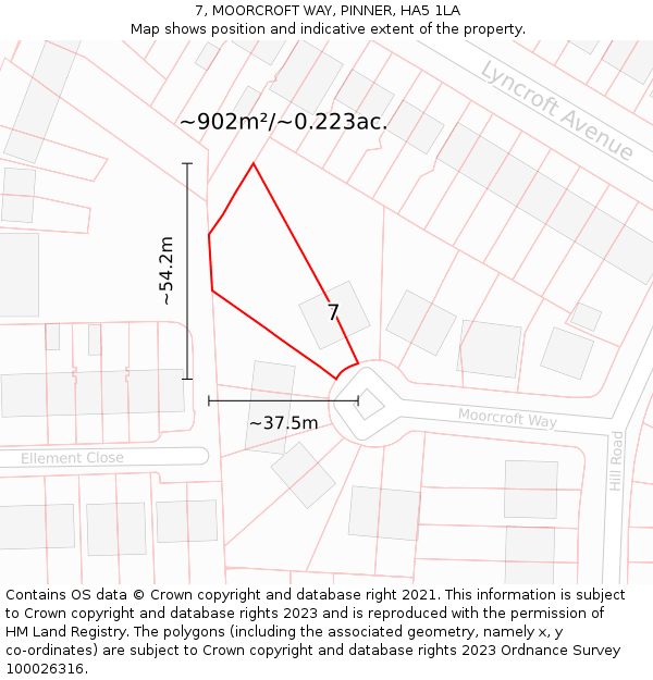 7, MOORCROFT WAY, PINNER, HA5 1LA: Plot and title map