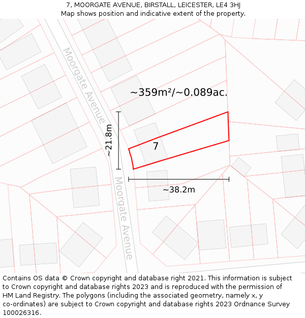 7, MOORGATE AVENUE, BIRSTALL, LEICESTER, LE4 3HJ: Plot and title map