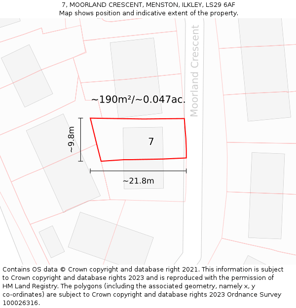 7, MOORLAND CRESCENT, MENSTON, ILKLEY, LS29 6AF: Plot and title map