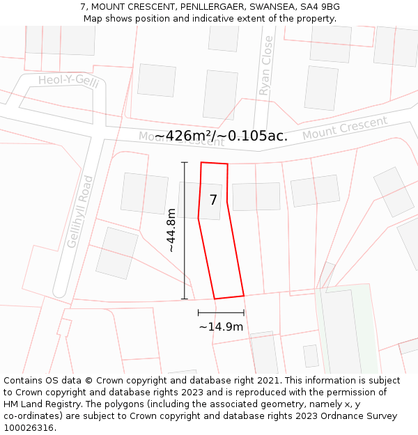 7, MOUNT CRESCENT, PENLLERGAER, SWANSEA, SA4 9BG: Plot and title map