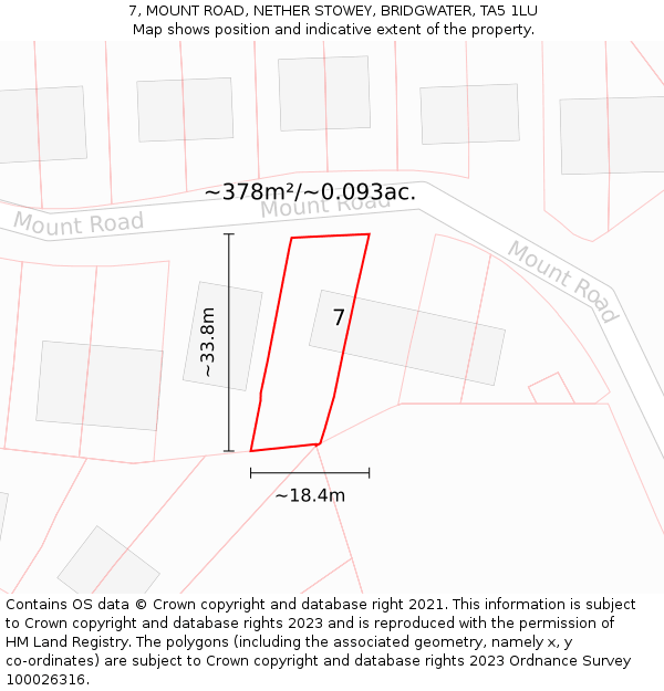 7, MOUNT ROAD, NETHER STOWEY, BRIDGWATER, TA5 1LU: Plot and title map