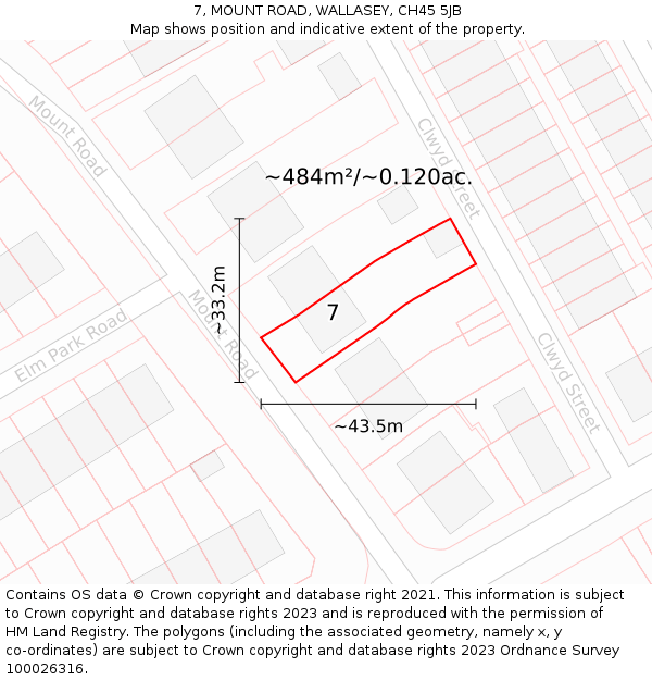 7, MOUNT ROAD, WALLASEY, CH45 5JB: Plot and title map