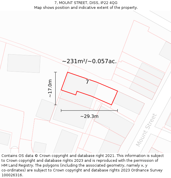 7, MOUNT STREET, DISS, IP22 4QG: Plot and title map